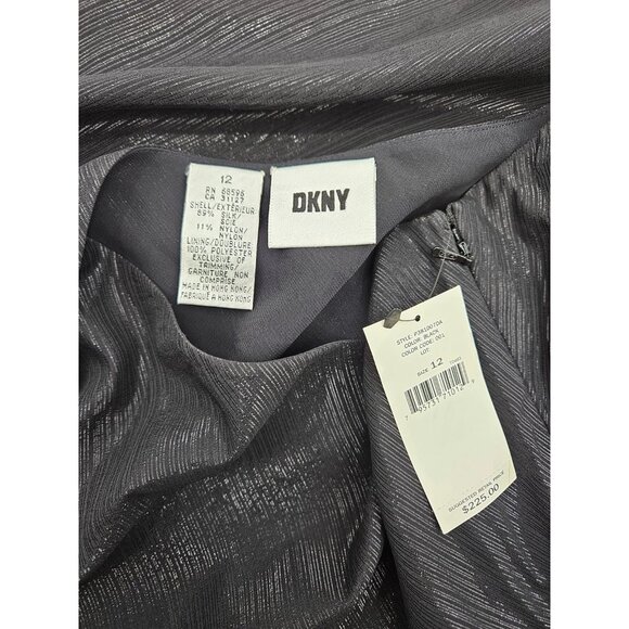 New VTG DKNY Black Shimmer Silk Skirt Womens 12 Plus Midi - Picture 4 of 6